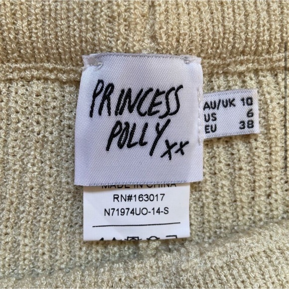 Princess Polly Lamarca Knit Set Beige Size 6 2-Piece Bellbottoms Disco Cropped - Picture 4 of 12